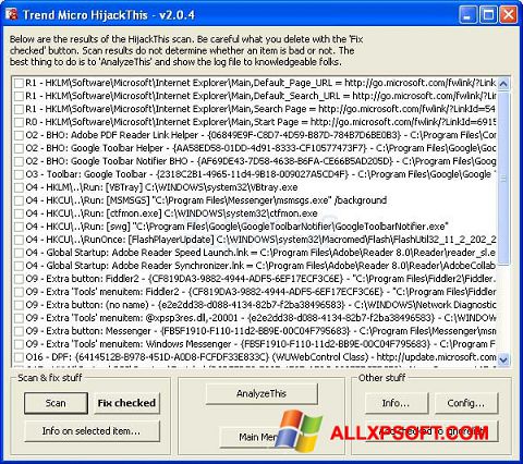 Screenshot HijackThis für Windows XP