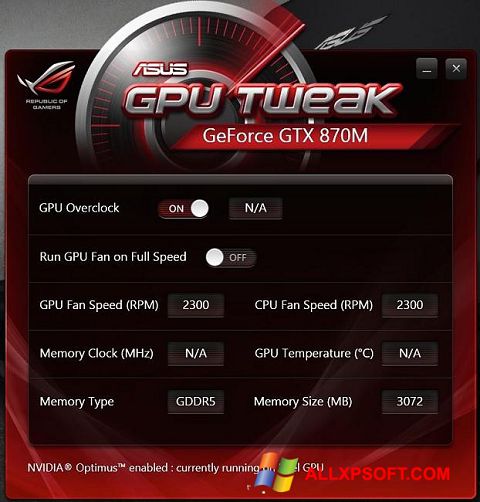 Screenshot ASUS GPU Tweak für Windows XP