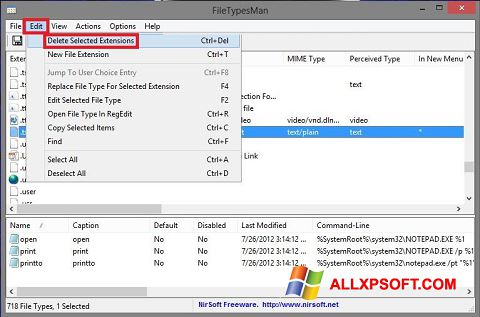 Screenshot Unassociate File Types für Windows XP