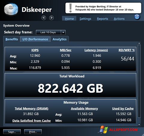 Screenshot Diskeeper für Windows XP