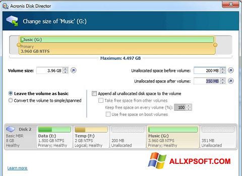 Screenshot Acronis Disk Director für Windows XP