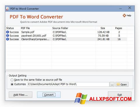 Screenshot PDF to Word Converter für Windows XP