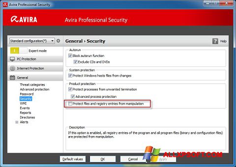 Screenshot Avira Professional Security für Windows XP