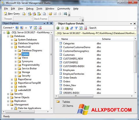 Screenshot Microsoft SQL Server für Windows XP