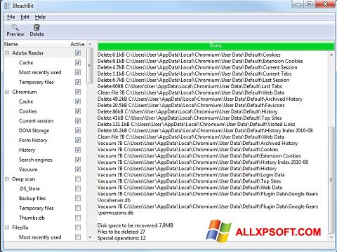 Screenshot BleachBit für Windows XP