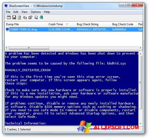 Screenshot BlueScreenView für Windows XP