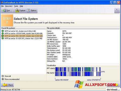 Screenshot GetDataBack für Windows XP