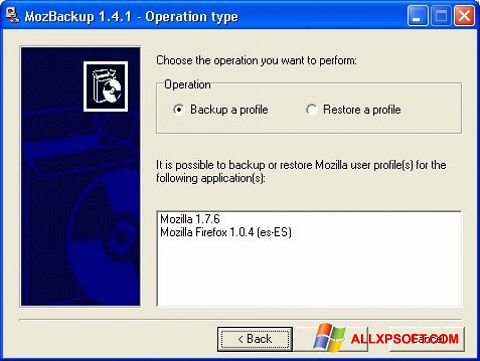 Screenshot MozBackup für Windows XP