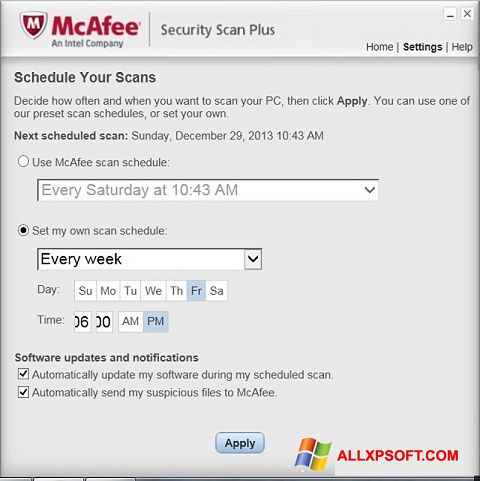 Screenshot McAfee Security Scan Plus für Windows XP