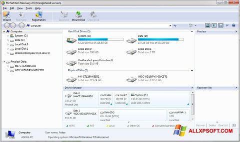 Screenshot RS Partition Recovery für Windows XP