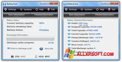 Screenshot BatteryCare für Windows XP