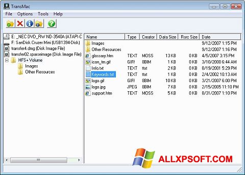 Screenshot TransMac für Windows XP