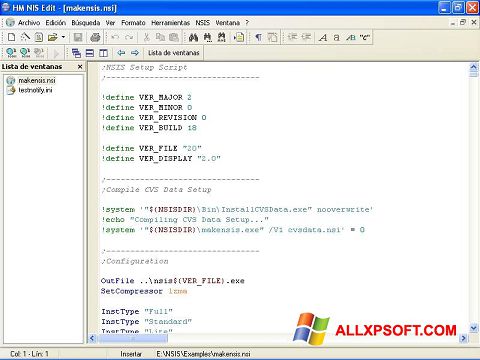 Screenshot NSIS für Windows XP