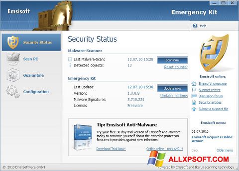 Screenshot Emsisoft Emergency Kit für Windows XP