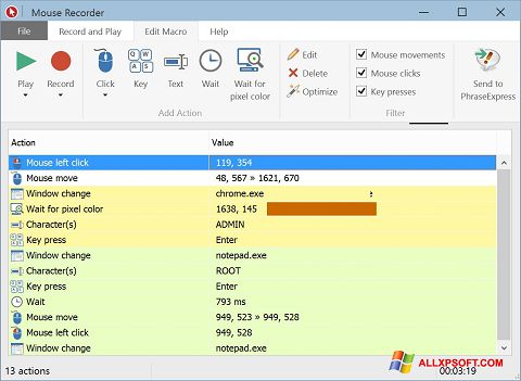 Screenshot Mouse Recorder für Windows XP