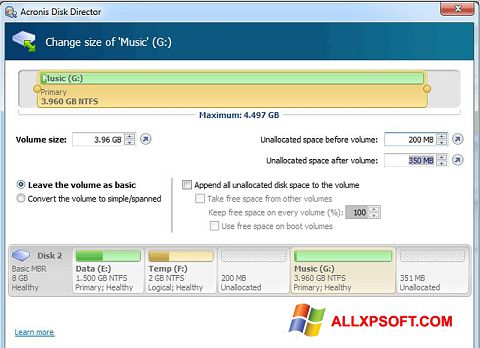 Screenshot Acronis Disk Director Suite für Windows XP