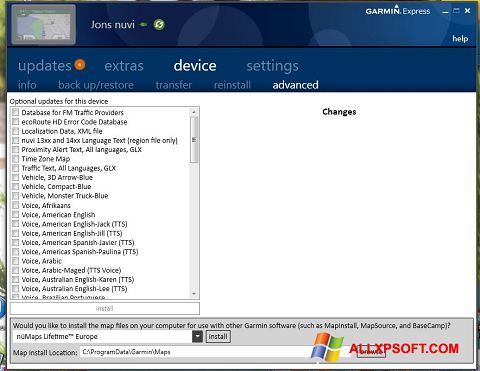 Screenshot Garmin Express für Windows XP