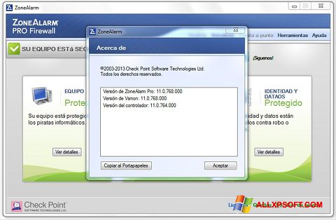 Screenshot ZoneAlarm für Windows XP