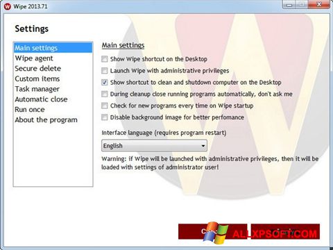 Screenshot Wipe für Windows XP