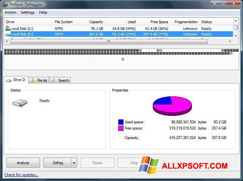 Screenshot Defraggler für Windows XP