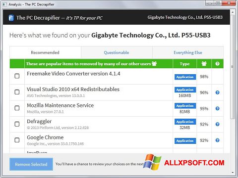 Screenshot PC Decrapifier für Windows XP