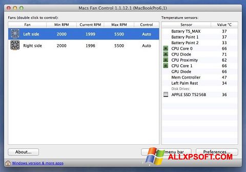 Screenshot Macs Fan Control für Windows XP