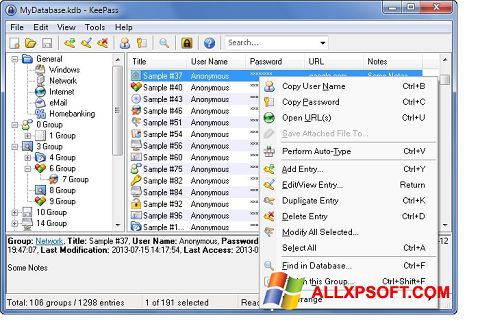 Screenshot KeePass für Windows XP