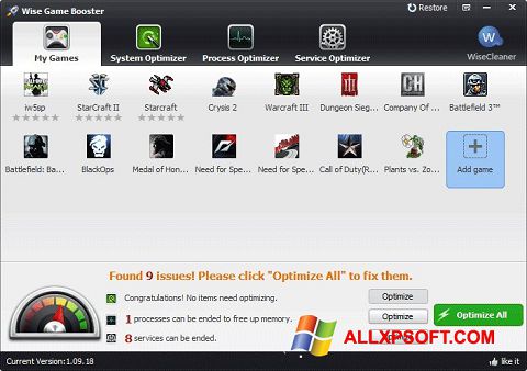 Screenshot Wise Game Booster für Windows XP