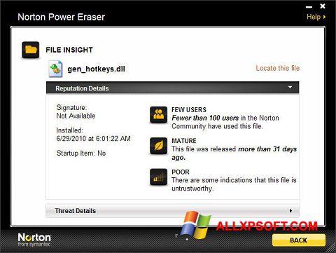 Screenshot Norton Power Eraser für Windows XP