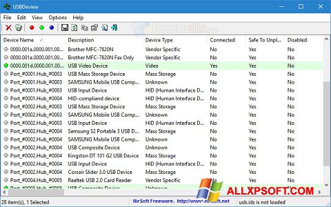 Screenshot USBDeview für Windows XP