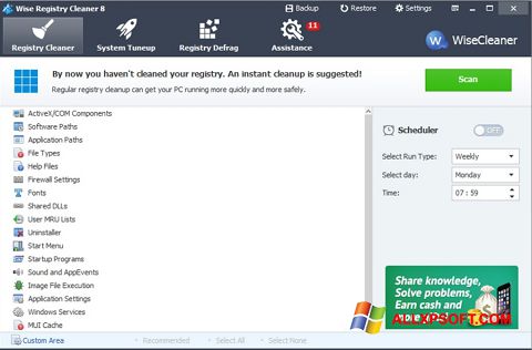 Screenshot Wise Registry Cleaner für Windows XP