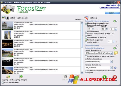 Screenshot Fotosizer für Windows XP