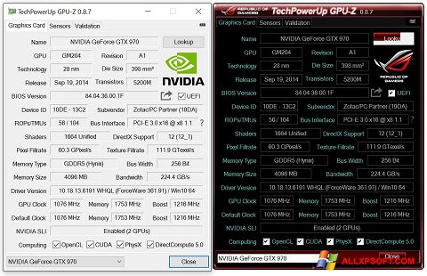 Screenshot GPU-Z für Windows XP