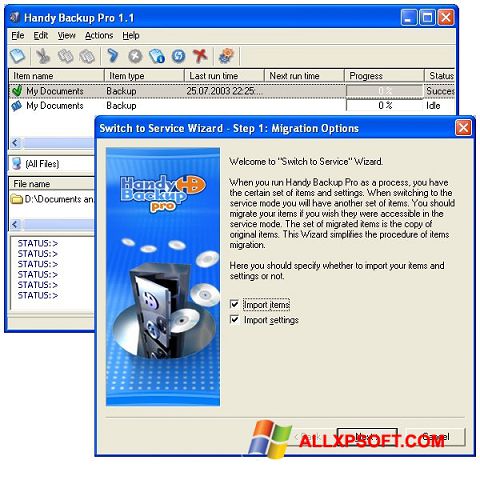 Screenshot Handy Backup für Windows XP