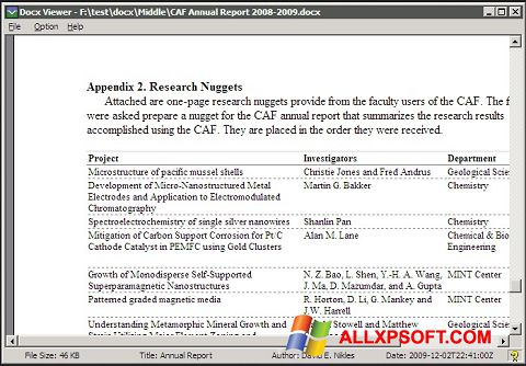 Screenshot DocX Reader für Windows XP