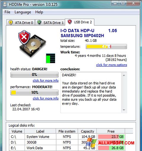 Screenshot HDDlife für Windows XP