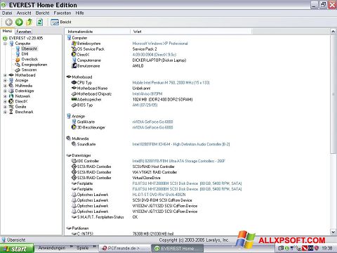Screenshot EVEREST Home Edition für Windows XP
