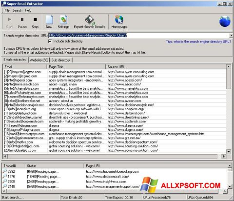 Screenshot eMail Extractor für Windows XP