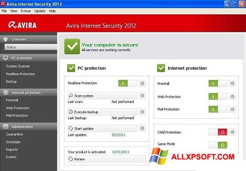 Screenshot Avira Internet Security für Windows XP