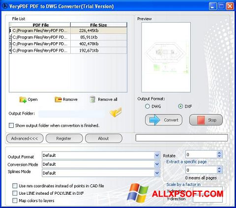 Screenshot PDF to DWG Converter für Windows XP