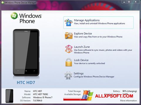 Screenshot Windows Phone Device Manager für Windows XP