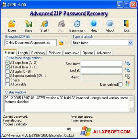 Screenshot Advanced Archive Password Recovery für Windows XP