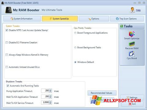 Screenshot Mz RAM Booster für Windows XP