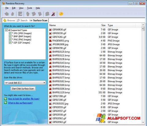 Screenshot Pandora Recovery für Windows XP