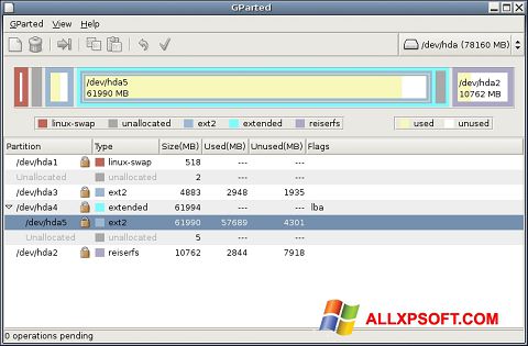 Screenshot GParted für Windows XP