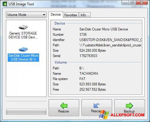 Screenshot USB Image Tool für Windows XP