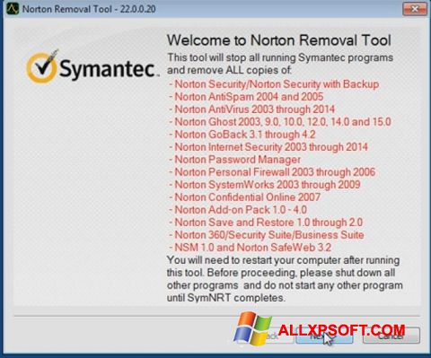 Screenshot Norton Removal Tool für Windows XP