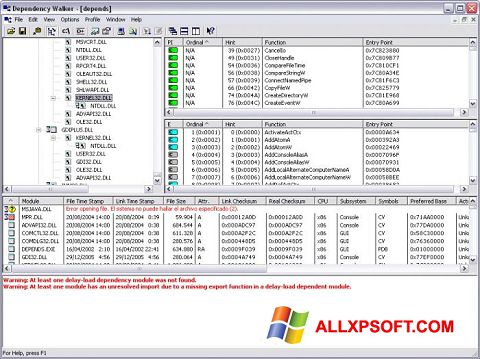 Screenshot Dependency Walker für Windows XP