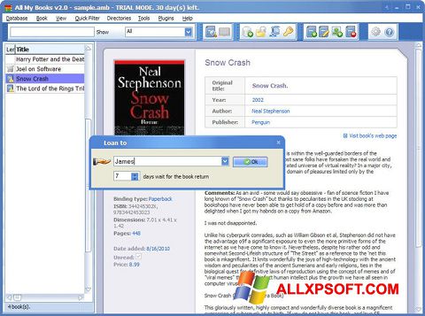Screenshot All My Books für Windows XP