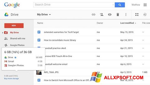 Screenshot Google Drive für Windows XP